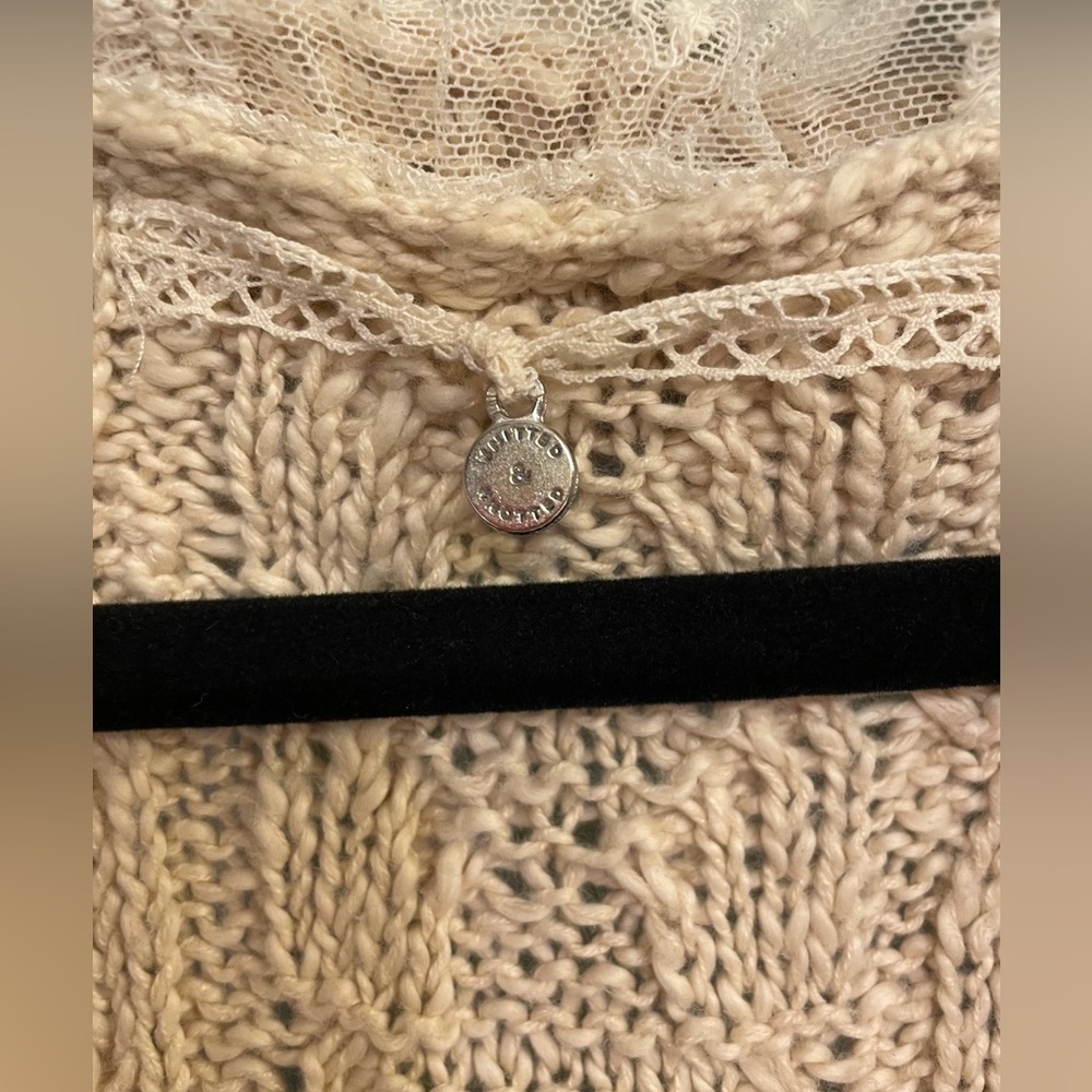 Anthropologie Knitted & Knotted Lace Knitted Cream Sweater Vest/Open Cardigan - Picture 4 of 7